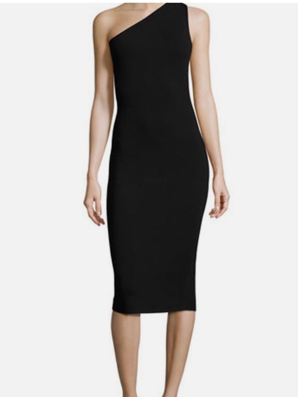 Diane Von Furstenberg DVF One Shoulder Black Bodycon Midi Dress Old Money M